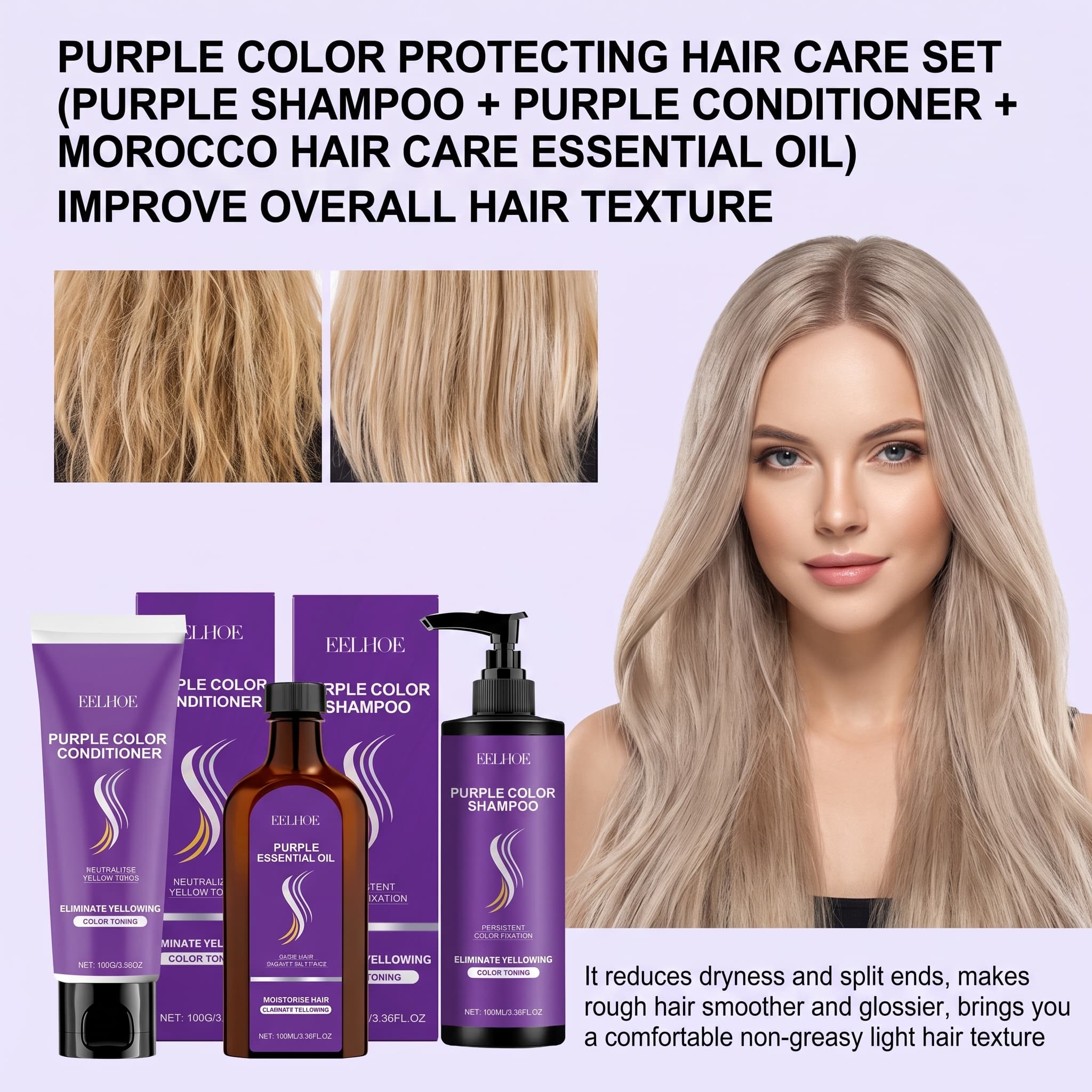 Hair Care Color - Набор фиолетового шампуня с кондиционером, маслом